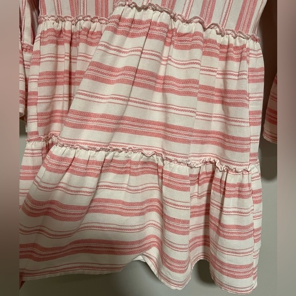 ENTRO Pink/Ivory Striped Long Bell Sleeve Mini Dress Size Small Spring Party - Picture 8 of 12